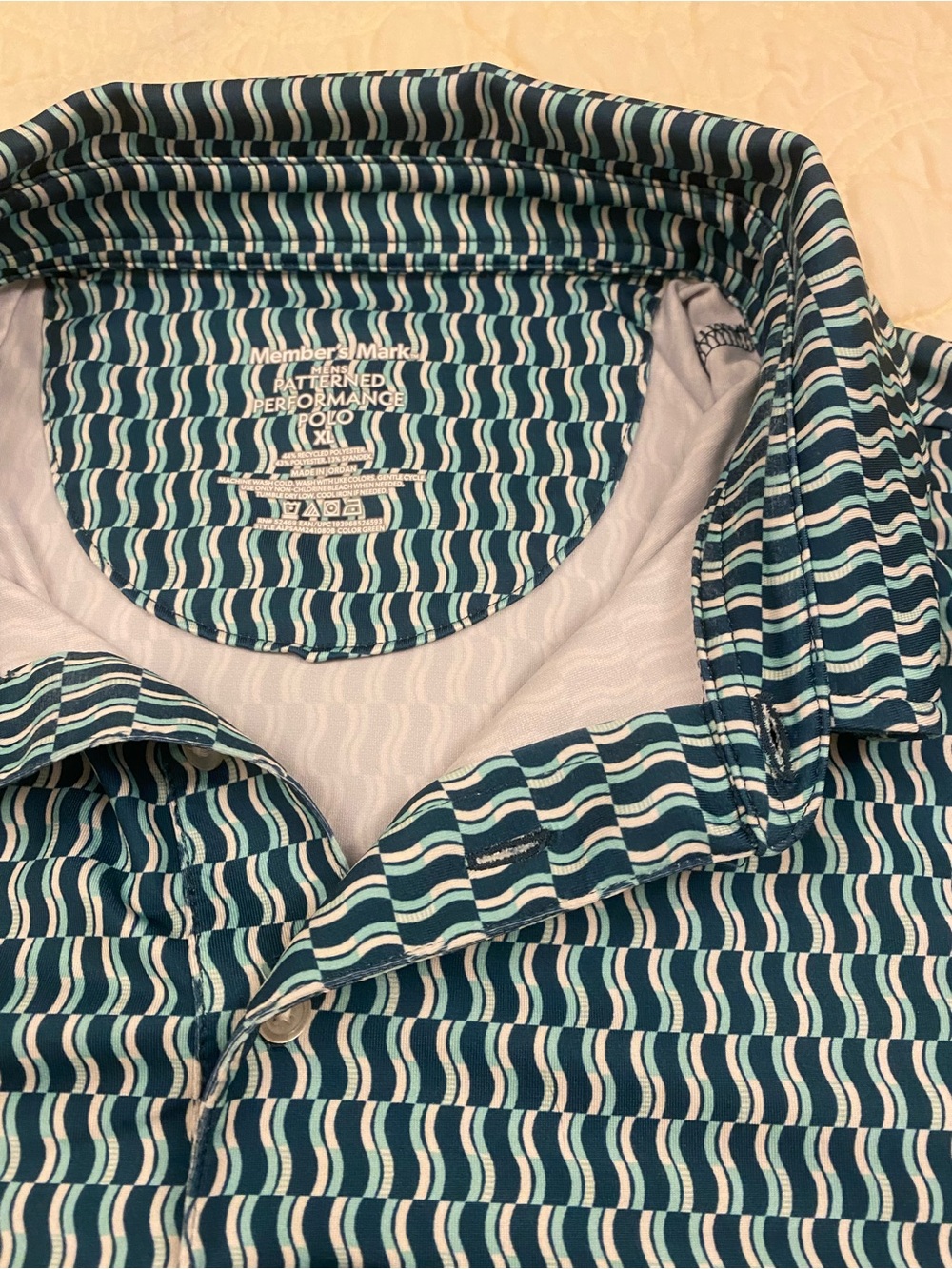 Members Mark Teal & Navy Striped Performance Polo